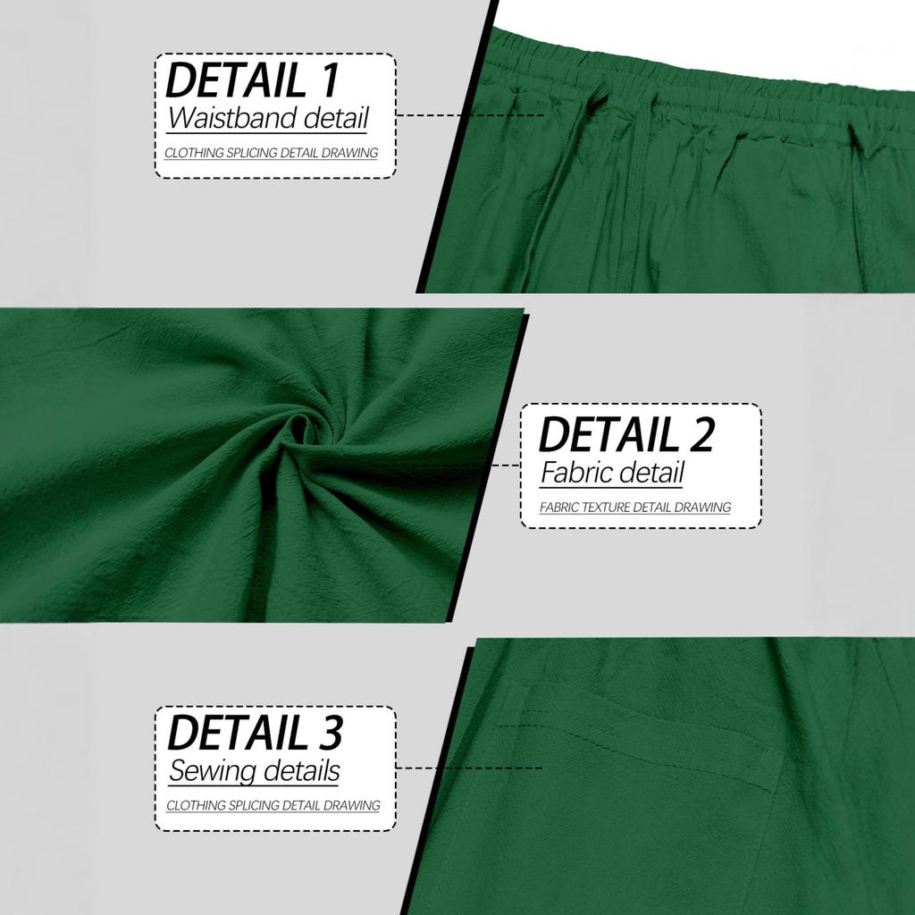 Men's Linen Pants Lightweight Drawstring Elastic Waist Loose Fit Straight Legs Pants With Pockets Breathable Beach Yoga Work Linen Trousers for Men