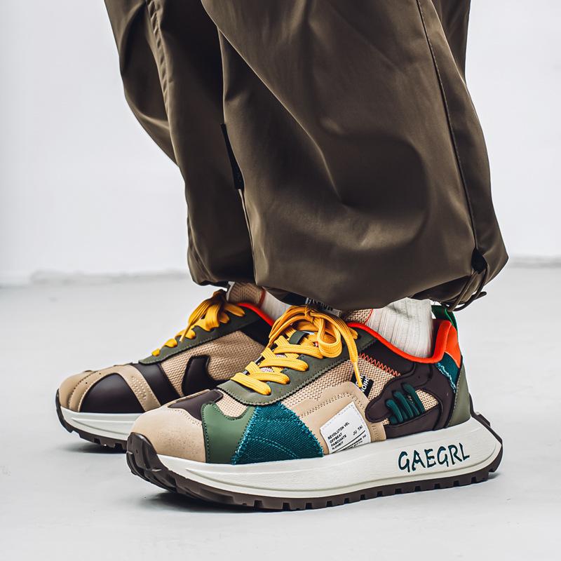 Men's shoes spring and summer new platform dad shoes men's trend color matching low-top sports and leisure shoes mesh breathable shoes