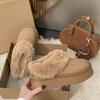 Retro platform fluffy snow boots women's new winter one-pedal bag heel plush cotton shoes