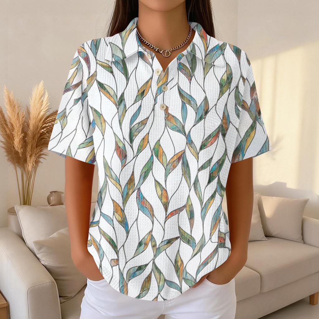 Women's Fashion Casual Lapel Short Sleeve Color Shirt Women's Up Tops