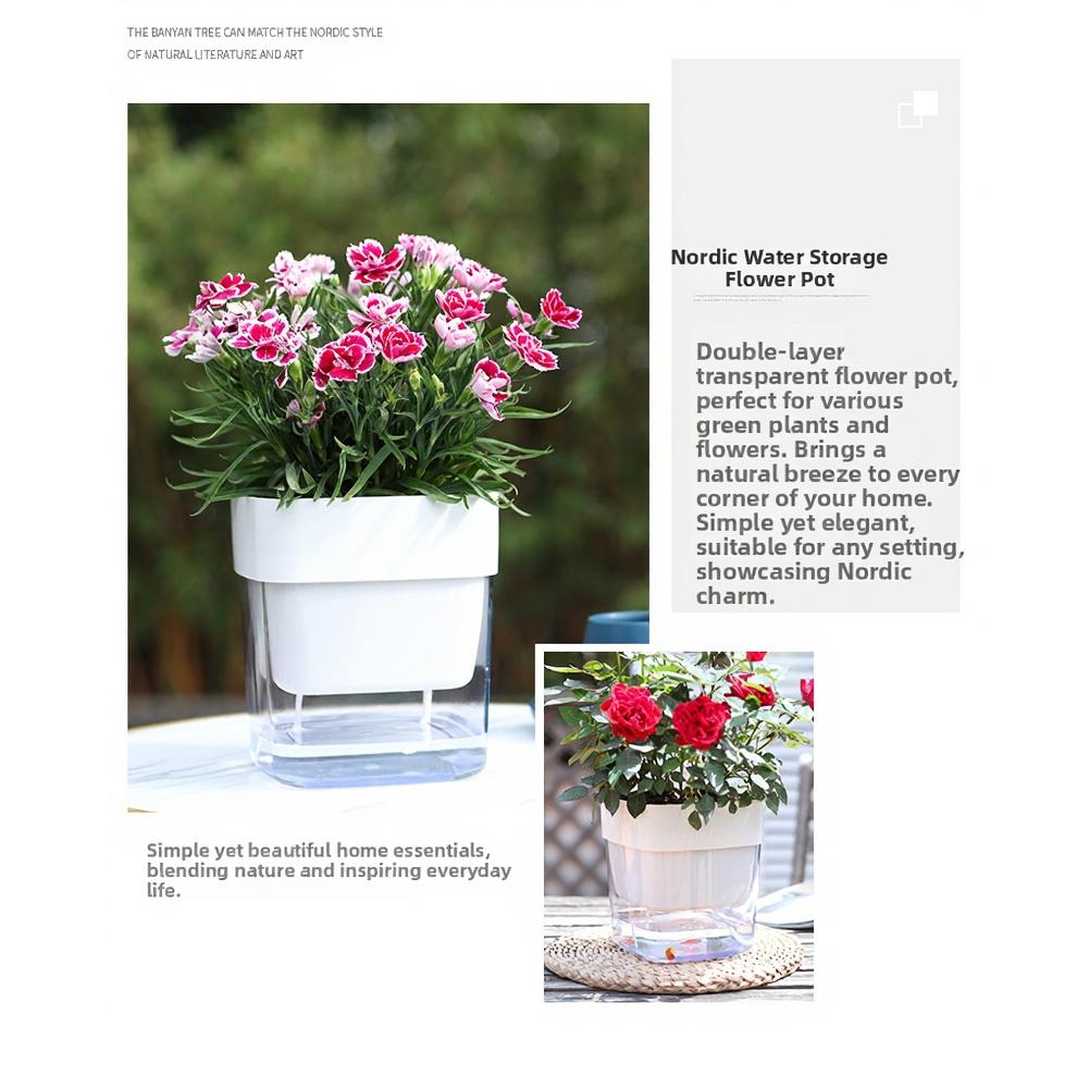 Self-Watering Flower Pots Plastic Flower Plant Pots With Drainage Holes For Living Room Plants Flowers Gardening Accessory