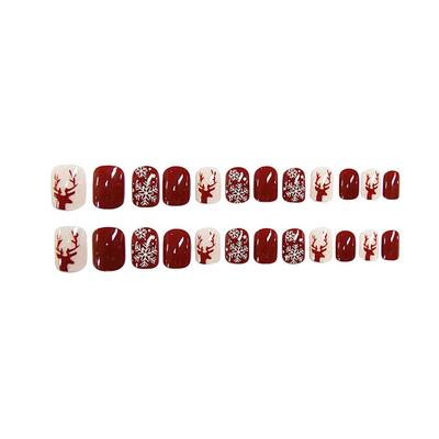 Christmas Fake Nails Short Press On Nails Square Red Full Cover Glue On Nails Christmas Nails With Cute Designs Extra Short With 2ml Glue