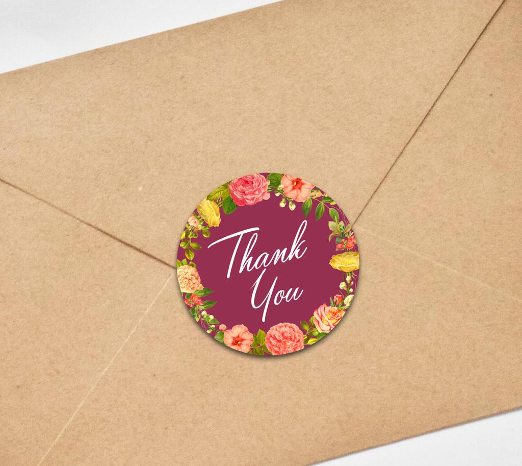Darling Souvenir 45 Pcs Round Wedding Envelope Seal Black Floral Wreath Thank You Stickers-1.6
