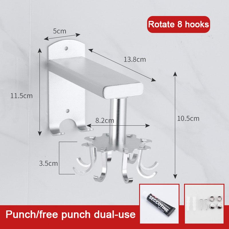 Kitchen Rotating Hook Free Punching 360 Degree Rotating Rack Wall Hanging Creative Space Saving Spatula Aluminum Storage Rack