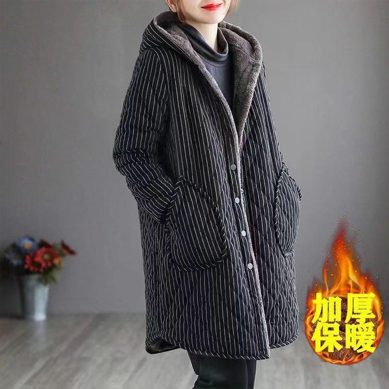 Winter Thickened Cotton Coat for Middle Aged Women Hooded Loose Warm Jacket Plus Size Winter Clothing