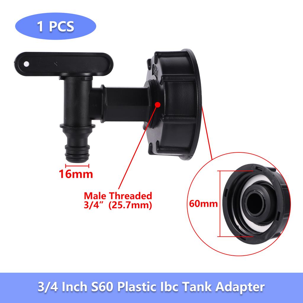 S60 1"3/4"1/2" IBC Tank Adapter 1/2"3/4" Drain Faucet IBC Tank Faucet Adapter Threaded Connector Replacement Valve Fitting Parts