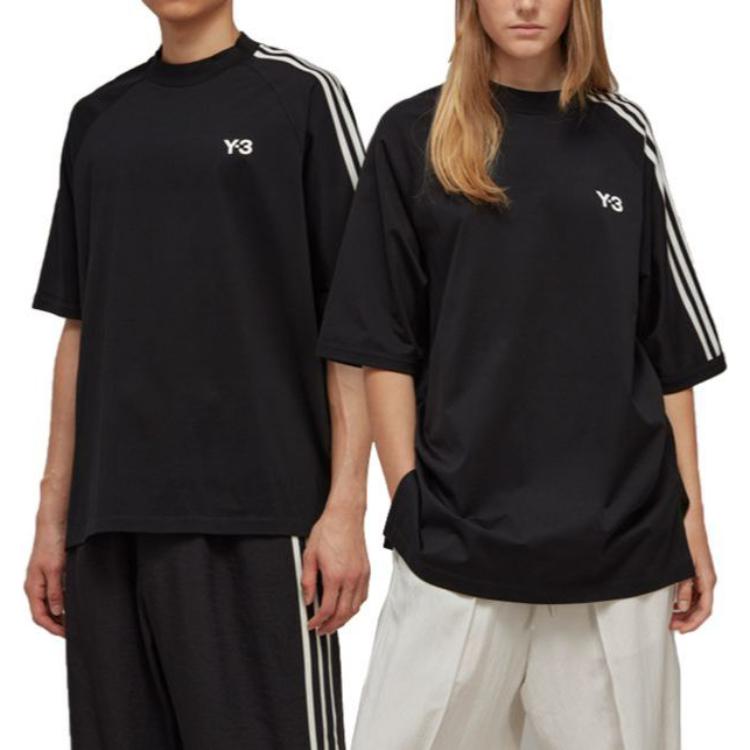 Y-3 SS23 Logo Stripe Crew Neck Straight Cut Short Sleeve T-Shirt Unisex Tops Black H63065
