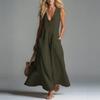 Women's Sleeveless V Neck Maxi Dress Casual Button Front Solid Long Dress with Pockets