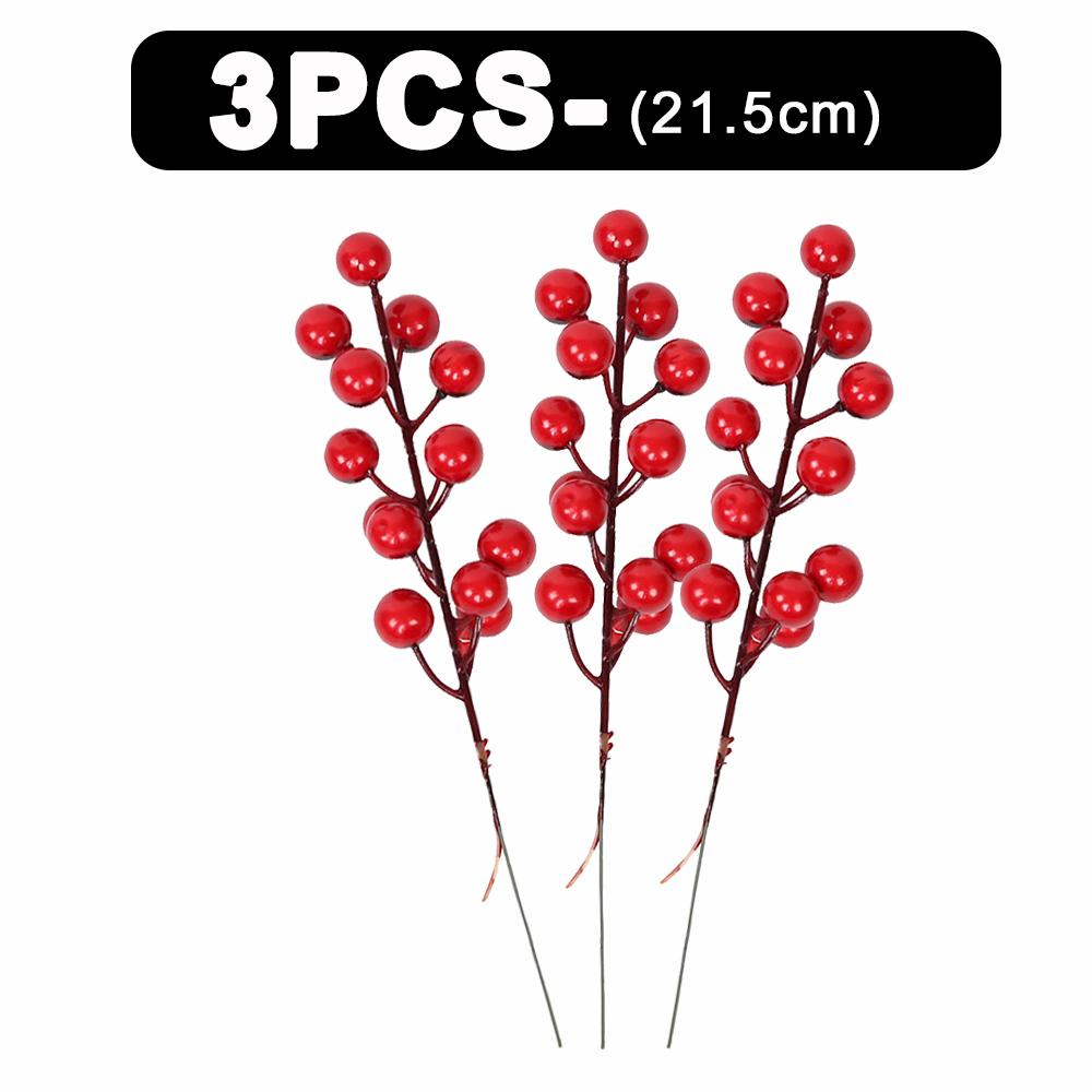 50-1PCS Artificial Red Berries Branches Christmas Simulation Flower Fruit Cherry DIY Wreath Xmas Tree New Year Party Decorations