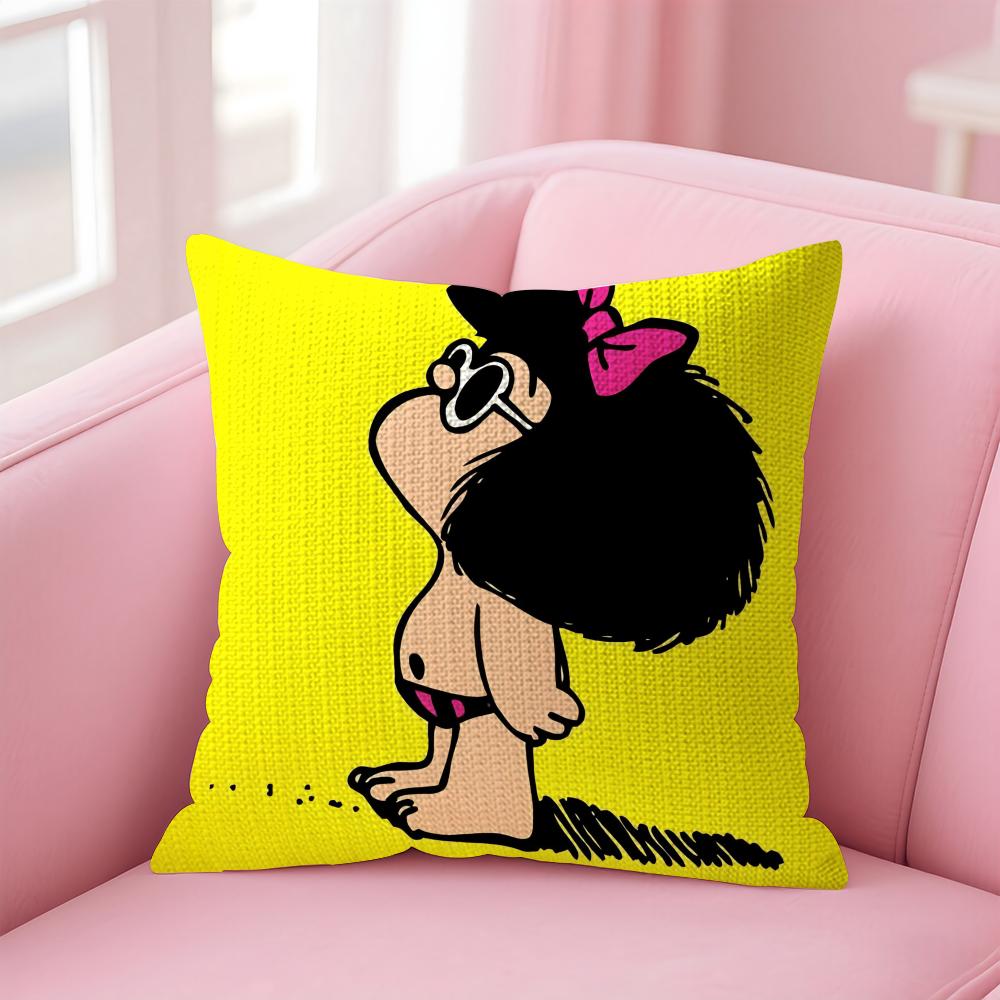 Cartoon MMafalda Cushion Cover Natural Linen Pillow Case DoubleSided Print Decorative Sofa Pillowcase Home Decor Gift