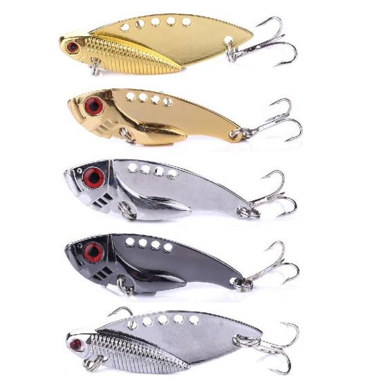 5Pcs 5.5CM/11G VIB Fishing Lure Sharp Hook Realistic 3D Eyes Seawater Freshwater Artificial Metal Hard Bait Outdoor Fishing Accessories