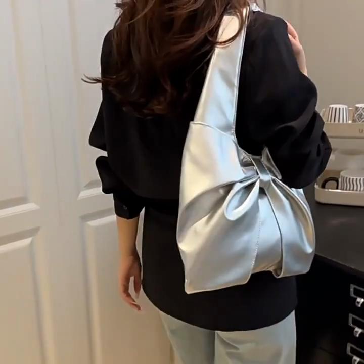Casual Shoulder Bag for Women New Sweet and Simple Underarm Bag Bow Design Large Capacity Handbag