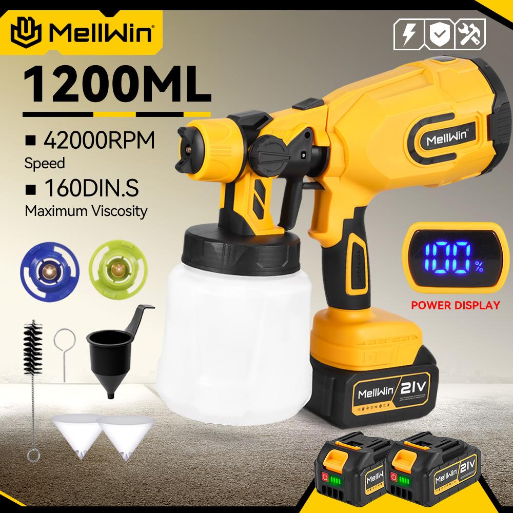 MELLWIN 1200ML Wireless Electric Paint Spray Gun Cordless Paint Sprayer Car Furniture Household Sprayer For Makita 18V Battery Pin