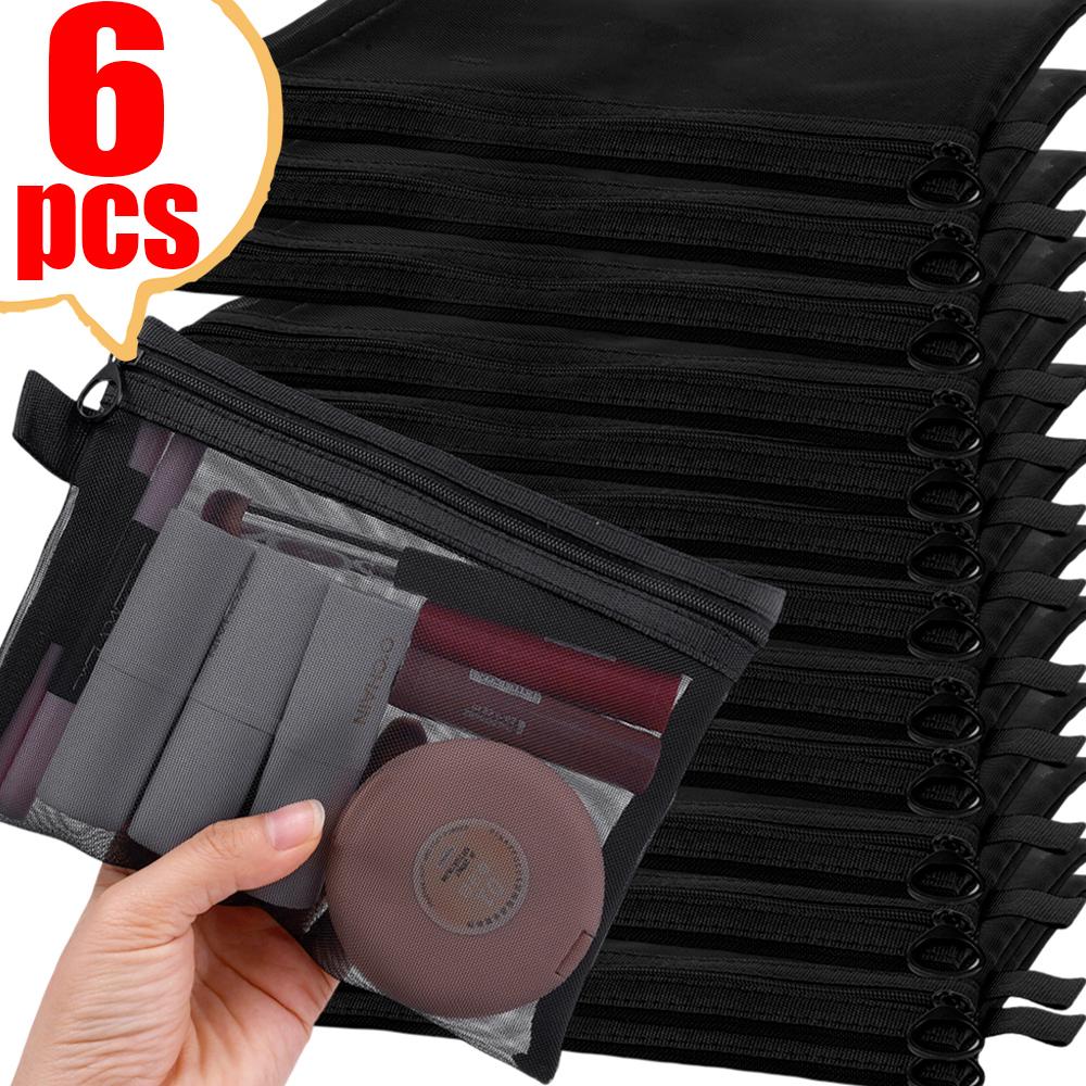 

6/1PCS Mesh Cosmetic Bag Small Large Black Transparent Makeup Bag Portable Travel Toiletry Organizer Case Lipstick Storage Pouch 1PC