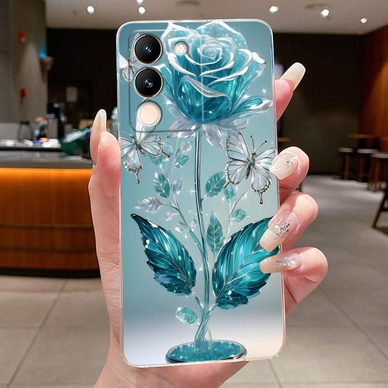 Phone Case For Vivo V29e V27e 5G Slim Soft TPU Cover Clear Silicone Aesthetic Luxury Fashion Butterfly Flowers New Design Case