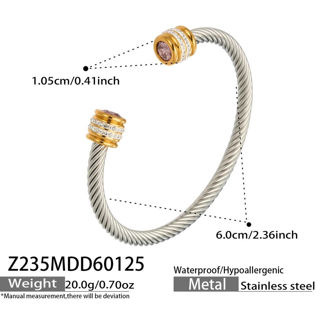 European and American fashion light luxury jewelry bracelet set with zirconia, stainless steel elastic open bangle