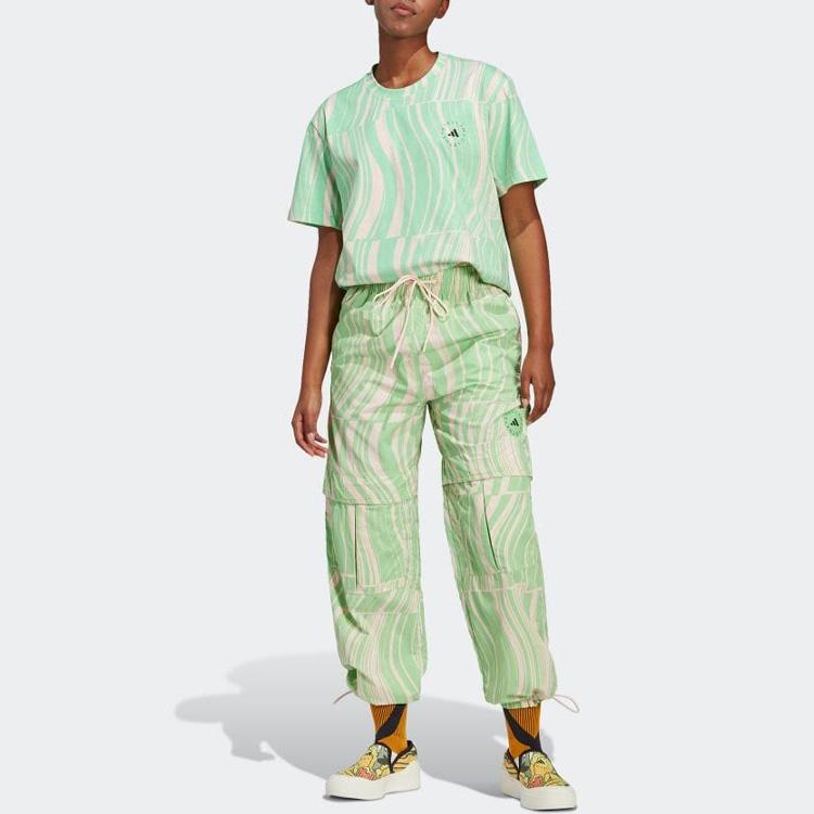 Adidas X Stella McCartney Logo Print Loose Fit Crew Neck Short Sleeve T-Shirt Women Tops Green HR9164