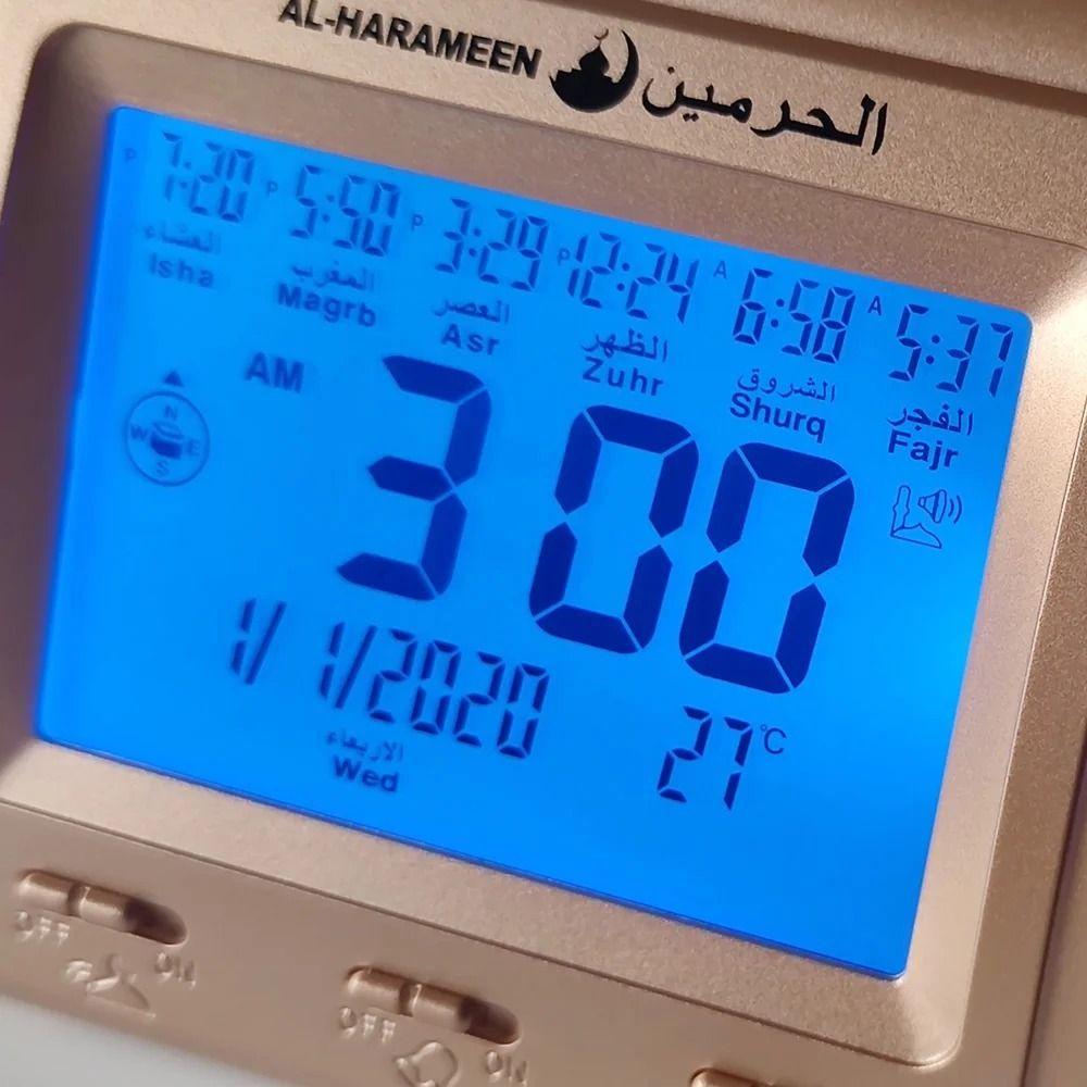 Multi-purpose Muslim Table Clock Hijir Calendar with Adhan Alarm Tabletop Muslim Clock Easy Setting Temp Display