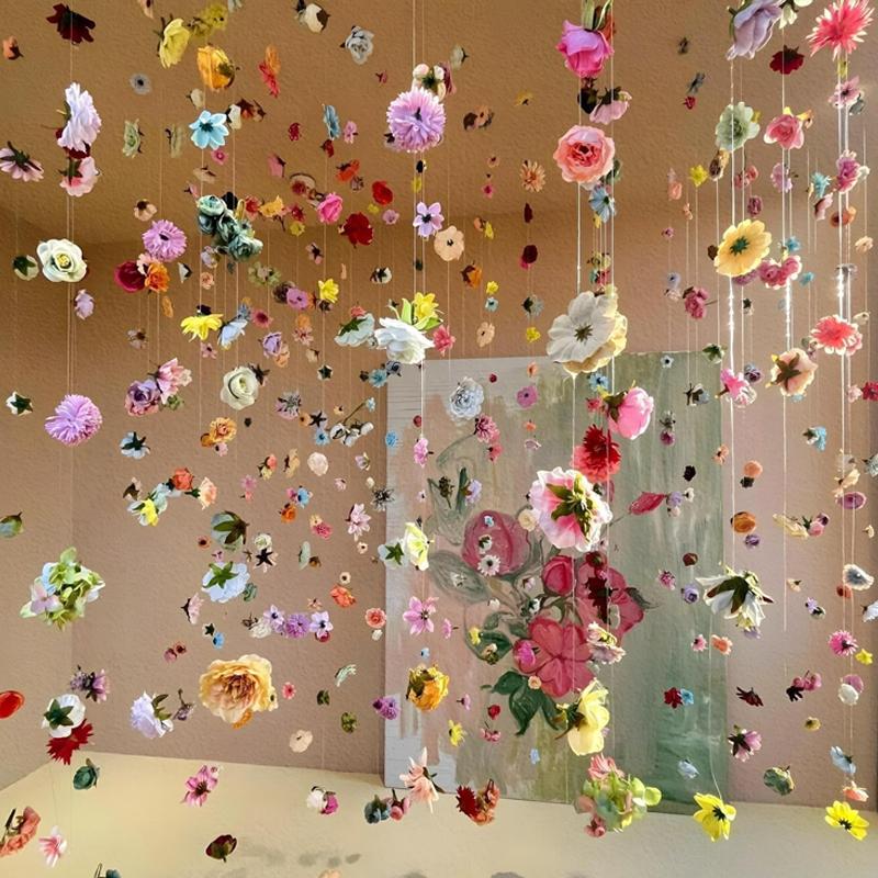 20Pcs Artificial Floating Flower Diy Colorful Random Simulation Flower Hanging Background Decor Curtain Wedding Gift Party Decor