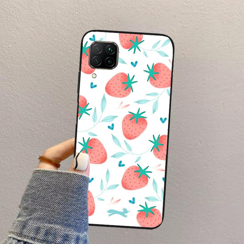 Strawberry Red For Huawei Nova Y73 Y72 Y61 Y91 Y70 Y60 Y90 12s 12i 11i 8i 9 10 SE P30 P40 Lite P60 Pro Case