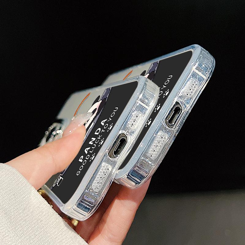 Cute Panda Print Case For iPhone 17 18 Pro Max 17E iPhone 16 15 14 13 Pro Max Plating Lens Frame Clear Soft Cover