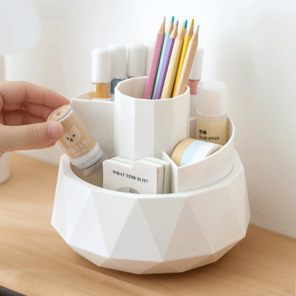 Pen Stand 360° Rotating Pen Holder 4-Grid Makeup Brush Organizer Pencil Storage Box  Home