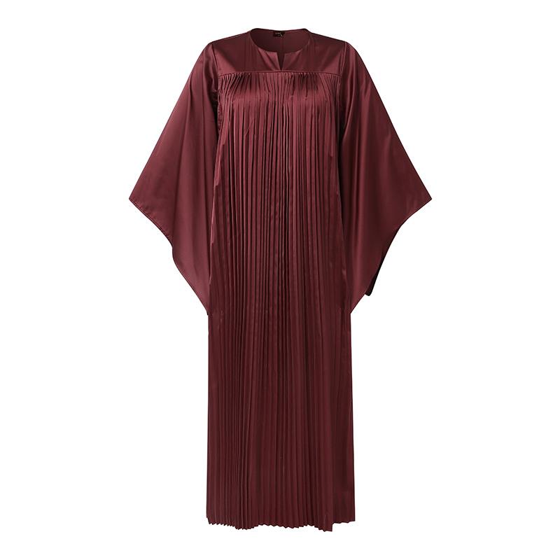 Women O Neck Batwing Sleeve Pleating Casual Long Oversized Dress Robes