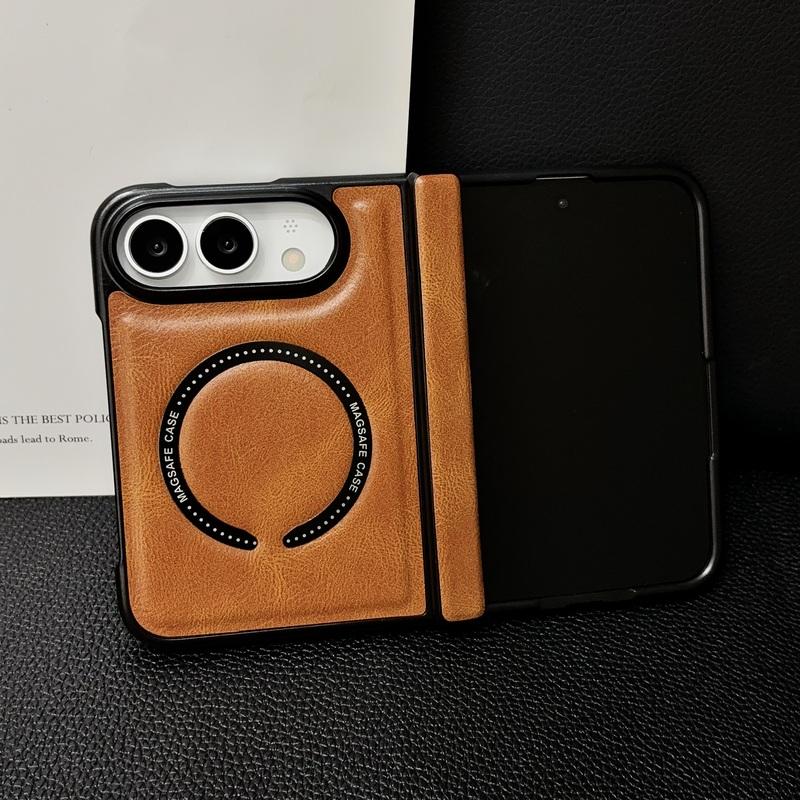 Crazy Horse Pattern Leather Magnetic Case for iPhone Duo 18 Fold Wide Samsung Z Flod 8Utral 7 6 5 Shockproof for Magsafe Central Axis Protection