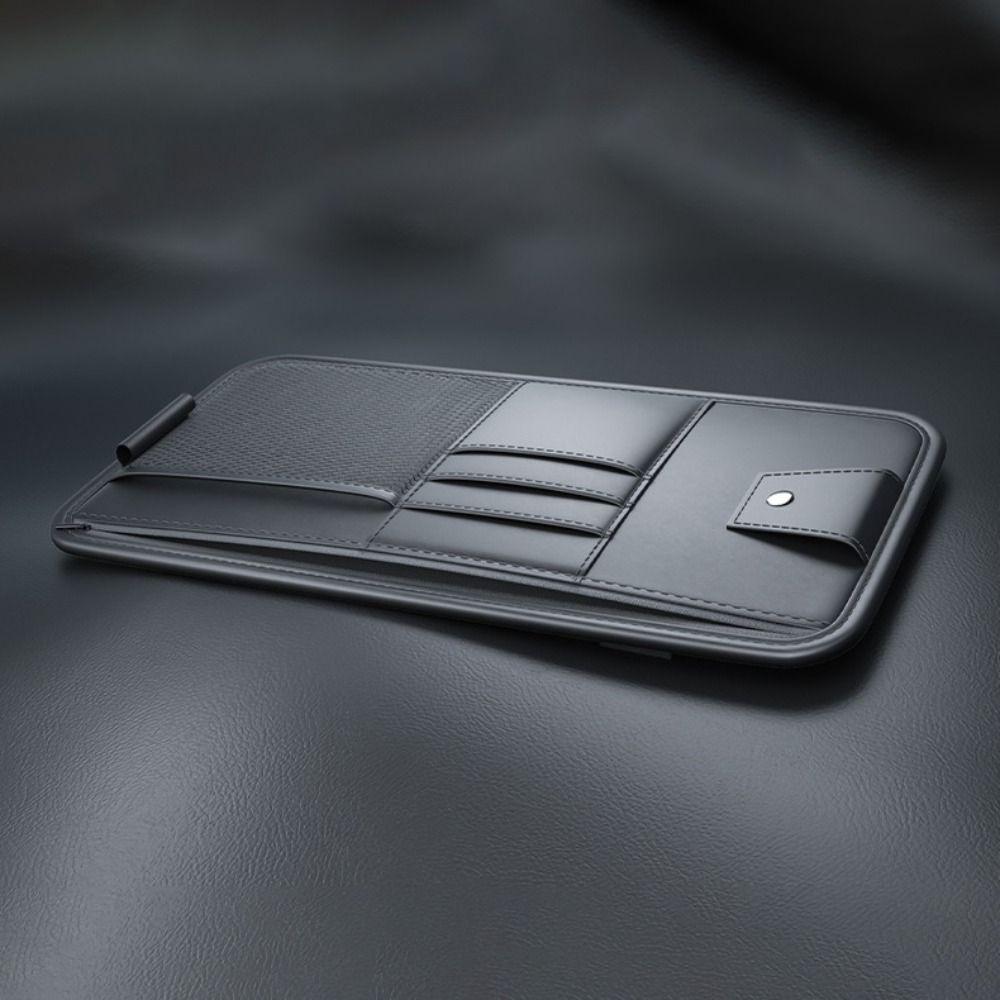 Solid Color Car Sun Visor Organizer Mesh Cards Holder Portable Sunglasses Clip  Car Accessorie