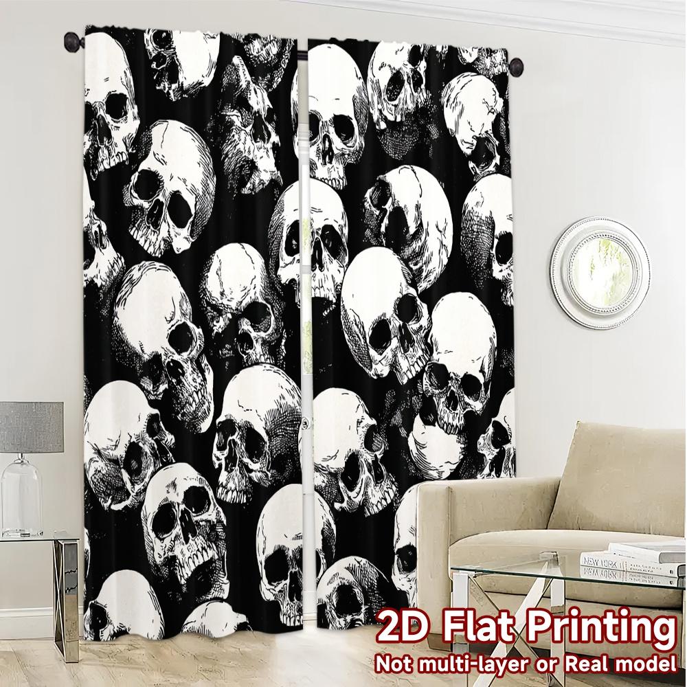 Flat Printing Curtains Without Rod Skull Pattern Popular Print Versatile Fabric All Seasons Perfect Curtain Set Of 2 Made Polyester Washable