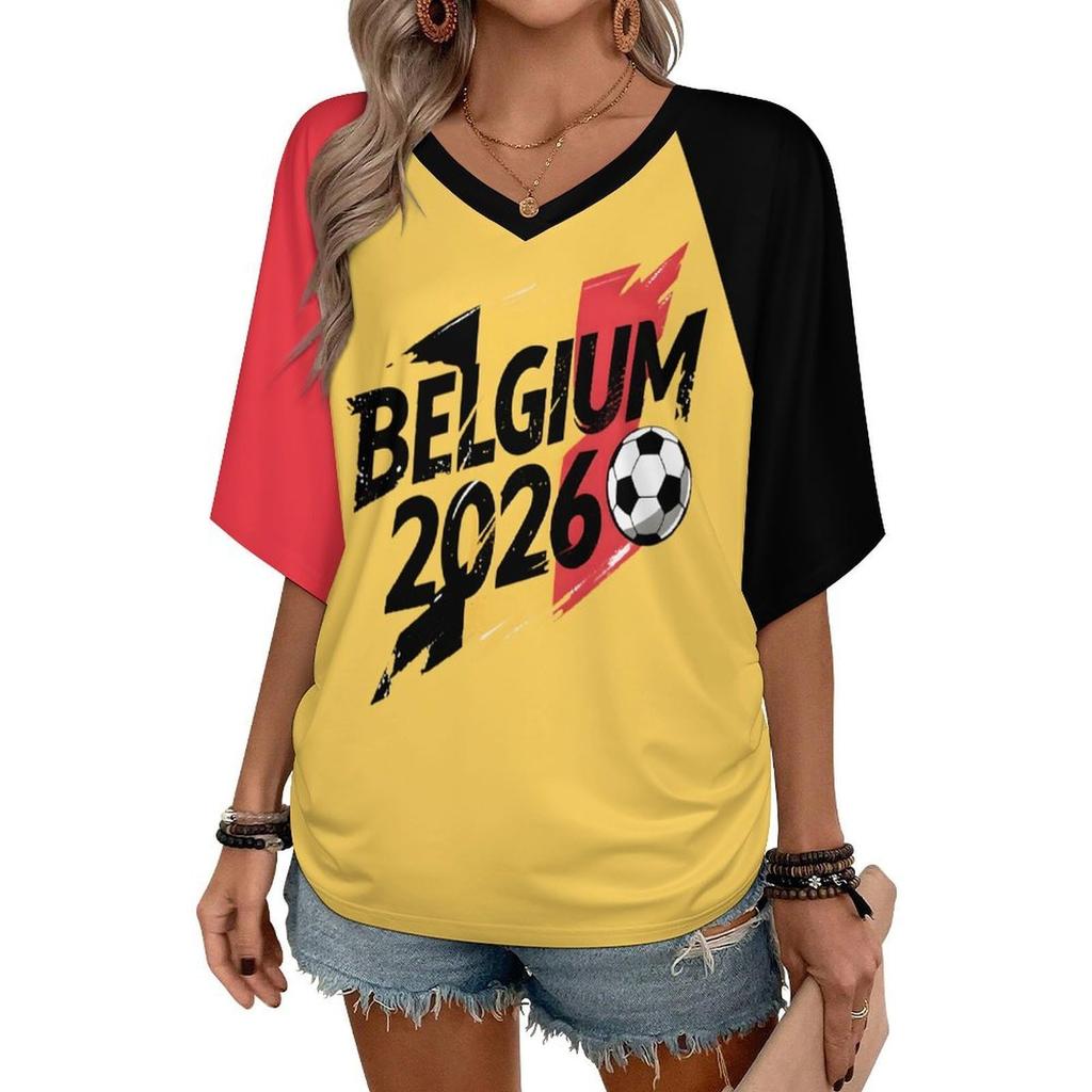 Women Casual V Neck Short Sleeve Pullover T Shirt Letter Print Top Loose Fit Lightweight Soft Fabric Suitable for Daily Wear
