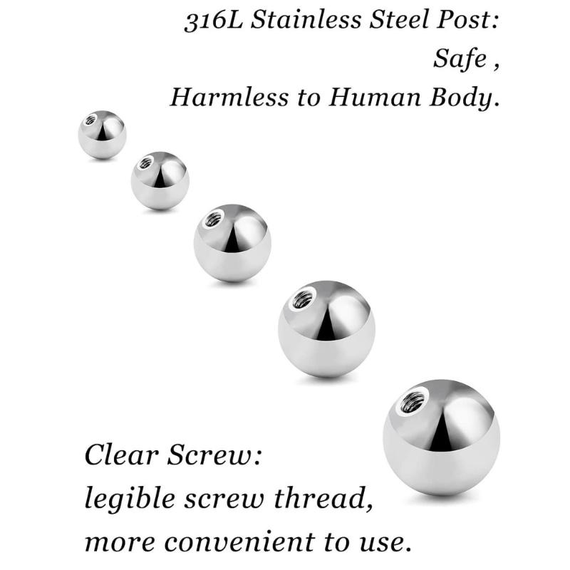 25PCS Multi Size Alloy Balls Tongue Belly Piercing Jewelry Part Suitable for Creative Body Piercing Jewelry Solution