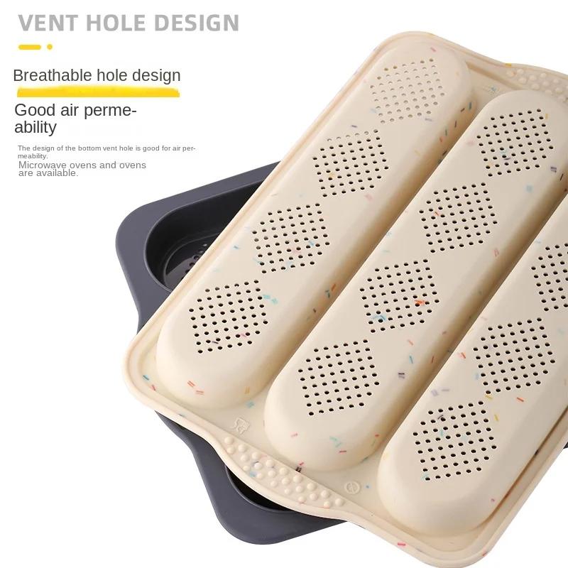 1pc Silicone Long Stick Bread Baking Tray Tri-slot Diamond Mesh Cake Mold Household DIY Baking Tool