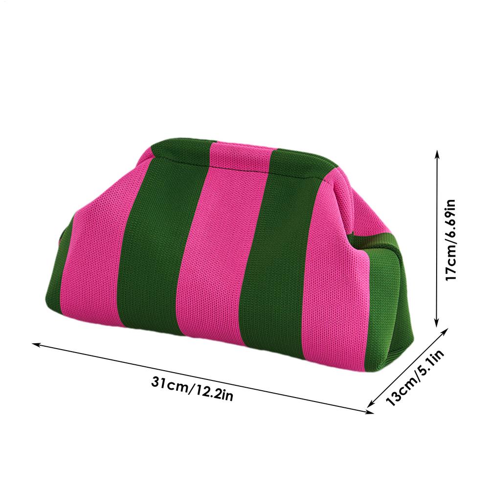 Color Block Clutch Purses Casual Woven Crochet Kiss Lock Closure Dumpling Knitted Clutch For Beach, Dinner, Weddings