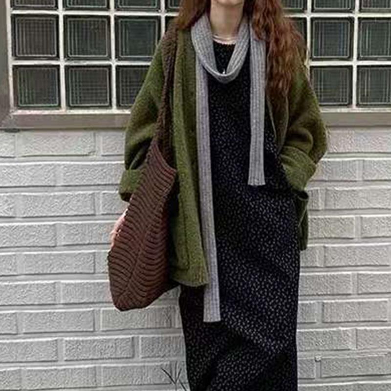 Yogodlns Retro Knitted Handbag for Women Autumn Winter New Design Solid Color Knitted Bag Large Capacity Travel Shoulder Bag