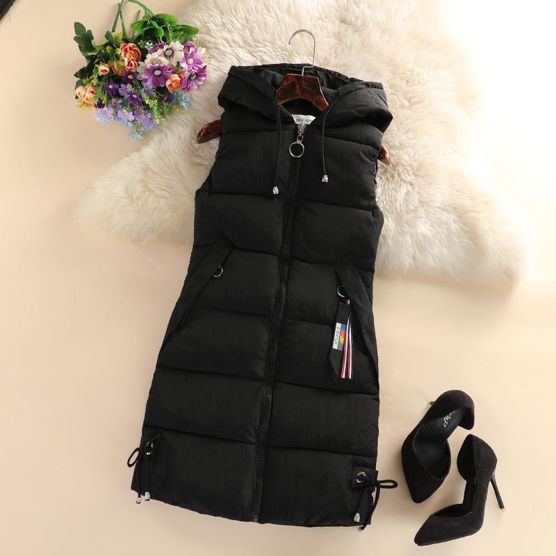 

Осенне-зимний новый хлопковый жилет, женский облегающий жилет средней и длинной длины с пуховиком, хлопковый жилет для тепла и хлопковая майка для верхней одежды 3XL чёрный