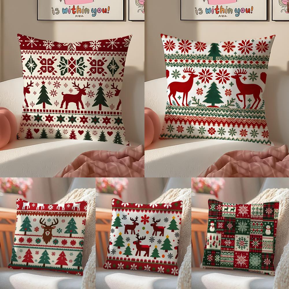 Cchristmas Illustration Cushion Cover Pillowcase Short Plush Invisible Zipper Room Sofa Cushion Cover