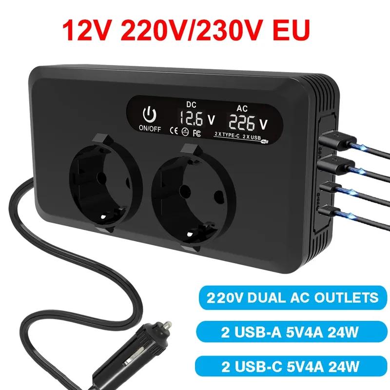 200W Car Inverter DC 12V To AC 220V 230V Transformer Convert Type-C USB Fast Charging EU Socket Car Inverter Power Adapter