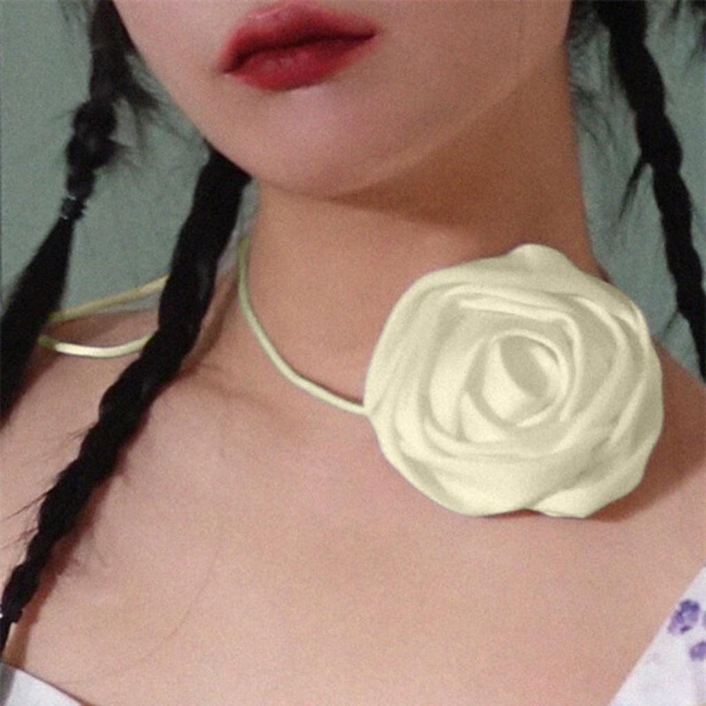 Stylish Rose Neck Collar Necklace Chic Rose Ribbon Necklace Elegant Long Rope Necklace Suitable for Various Occasion