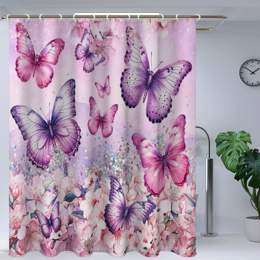 Black Shower Curtain Life Tree Sky Elephant Neon Fabric Plant Fantasy Art Bathroom Curtain For Women Bathtub Decoration