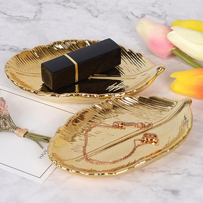 Premium Ceramic Leaf Shape Plate Jewelry Organizers Tray for Dining Table Centerpieces Decors Office Desk Organizers