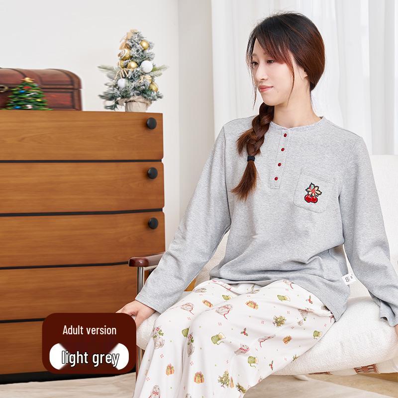 An Dan Christmas Edition Children's Cotton Long-Sleeve Autumn Pajamas Set for Women