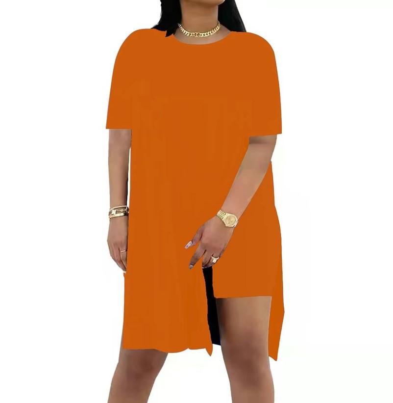 

Женское платье свободного кроя с коротким рукавом синего цвета с разрезом сбоку, повседневное удобное летнее платье 3XL оранжевый