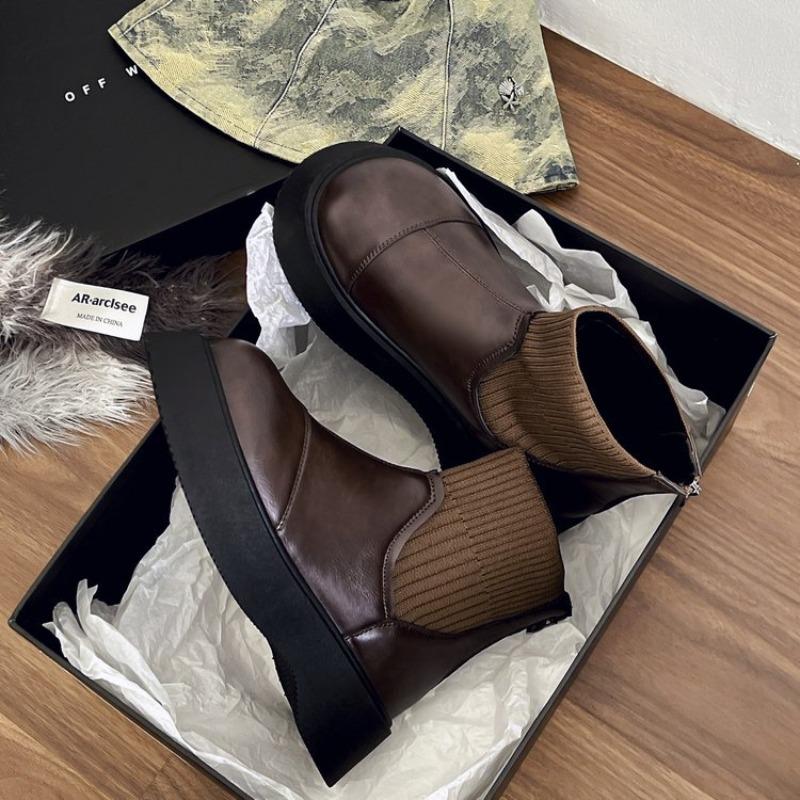Fashion 2025 New Women's Ankle Fashion Bohemian Style Boots Low Heel Platform Chunky Sole Lace Up Side Zipper Combat Biker Boots