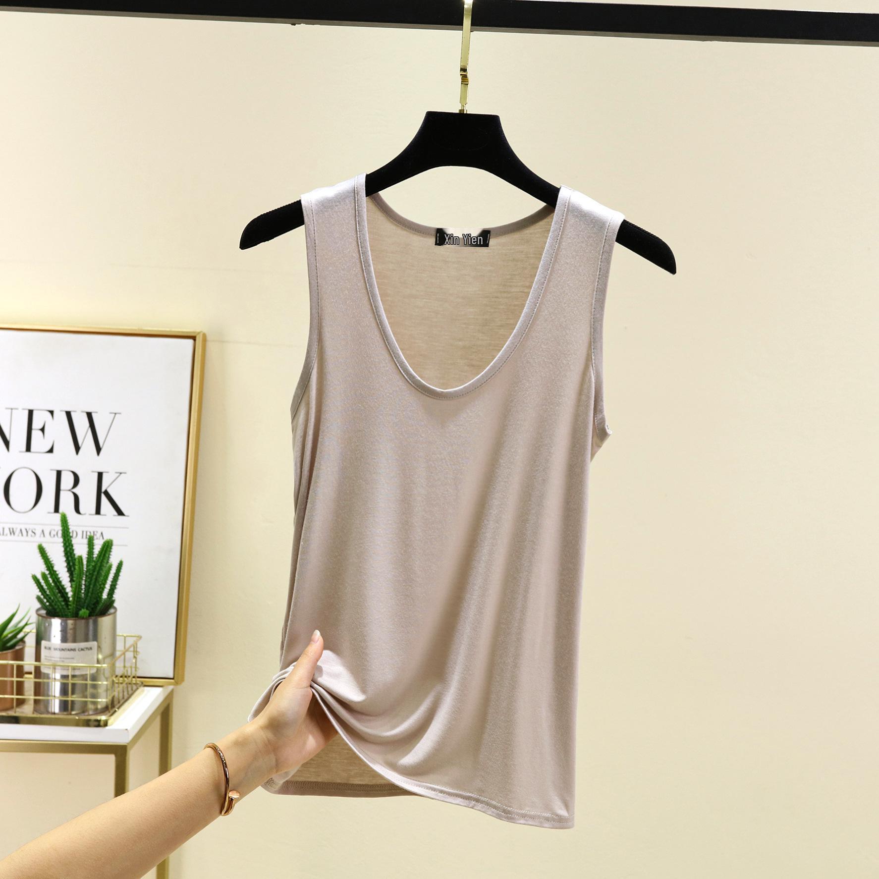 

Женская модальная майка большого размера - Овальный вырез, Свободный крой, Фигурный низ XXL