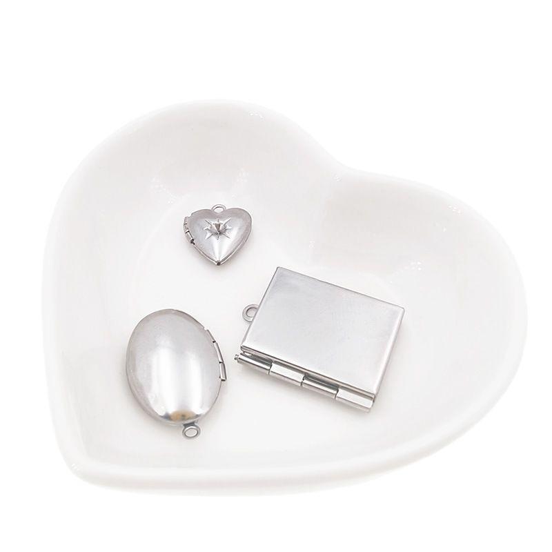 Collana Ciondolo Scatola Portafoto a Forma di Cuore, Rotonda e Quadrata in Acciaio Inossidabile Fai da Te