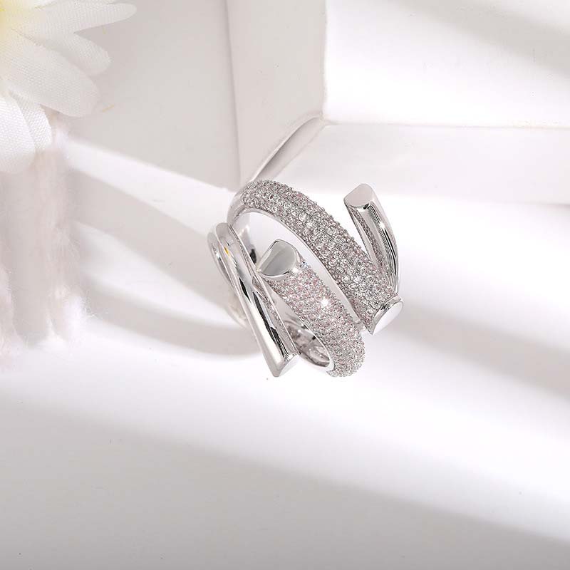Korean Design Irregular Cross Open Rings for Women Man Exaggerated Multi-Layer Hollow Adjustable Finger Ring Jewelry Party