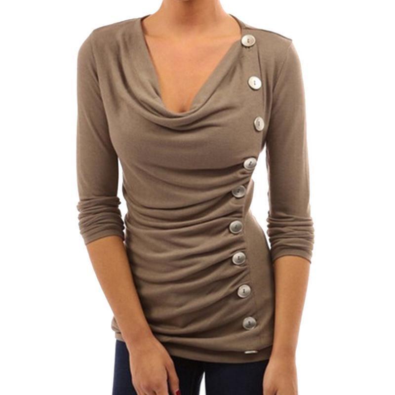 Cotton Long Sleeve T Shirt With Single Breasted Slim Fit And V Neck For Office Wear