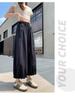 Women's Wide-Leg Ice Silk Pants: Dark Blue, Quick-Drying, High-Waist, Slimming, Lightweight Summer Lantern Style with Side Nine-Point Length.
