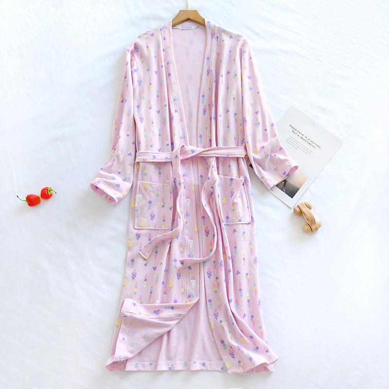 New Cotton Waffle Kimono Bathrobe - Long Sleeve, Soft & Skin-Friendly, Perfect for Spring & Autumn